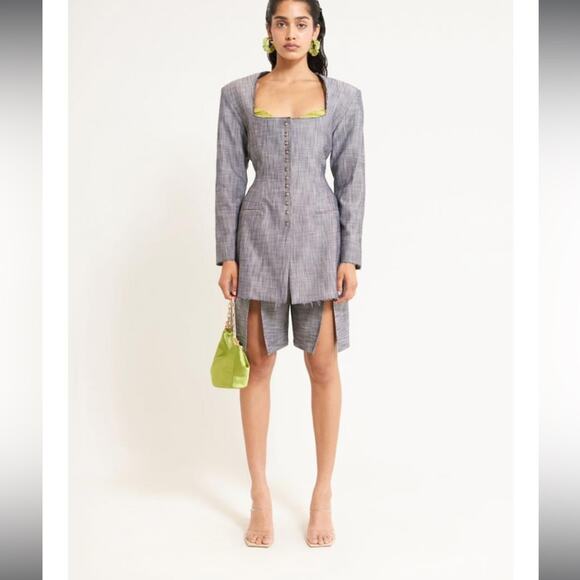 cult gaia evie structured raw edge blazer + ova high waist front slit shorts set - Picture 2 of 13